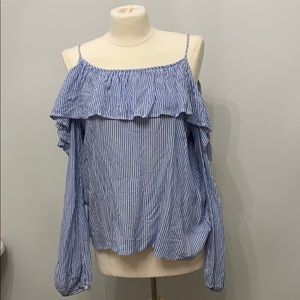 Aqua Bloomingdales striped ruffle blouse size M